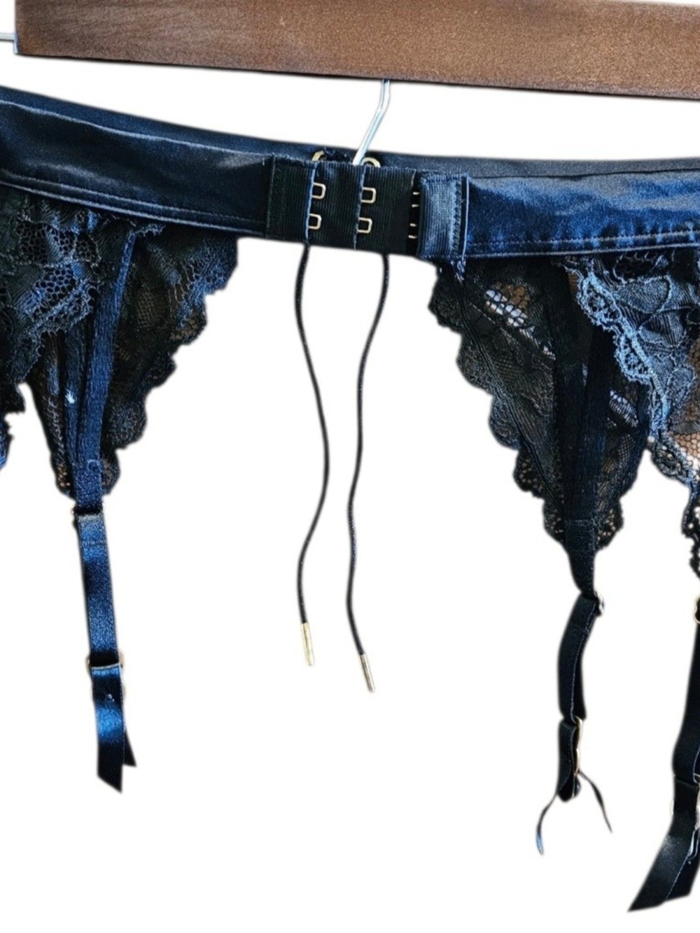 Victoria's Secret Black Lace Garter Belt with Satin Waist